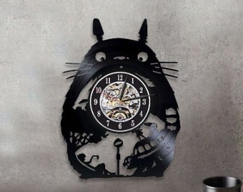 Cat Character Vinyl Record Black Clock Anime Studio Decor Japanese Anime Wall Art Christmas Gift for Children