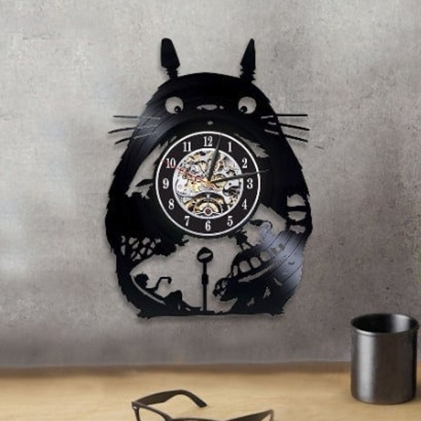 Cat Character Vinyl Record Black Clock Anime Studio Decor Japanese Anime Wall Art Christmas Gift for Children