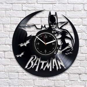 Reloj silencioso de vinilo con diseño de Dark Knight, arte de pared de DC Comics, libros de cómics antiguos, decoración de superhéroes para habitación de niños, regalo de Navidad para él