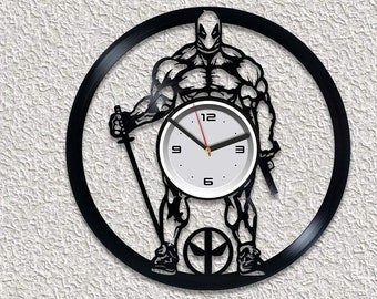 Reloj de pared grande con disco de vinilo de Deadpool, decoración de habitación de Deadpool, arte creativo para niños, libros de cómics, personajes, primer regalo para el hogar para novia