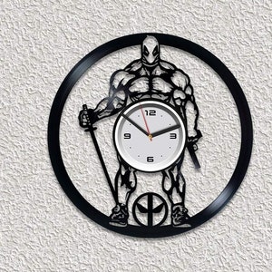 Deadpool Schallplatte Große Wanduhr Deadpool Raumdekor Kreative Kunst Für Kinder Comics Bücher Charaktere Erstes Haus Geschenk für Freundin