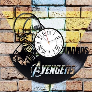 Thanos Vinyl Record Unique Wall Clock Marvels Decorations Laser Cut Artwork Comics Books Gifts Bday Gift For Father