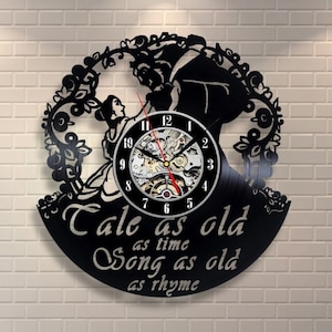 Beauty and the Beast Vinyl Record Wall Clock Disneyworld Wall Art Home Room Décor Wedding Gift for Couple