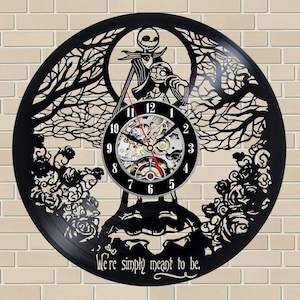 Jack Skellington en Sally Vinylplaat Wandklok Liefdesverhaal Art Nightmare Before Christmas Decor Cartoon Cadeau voor stel Huwelijkscadeaus