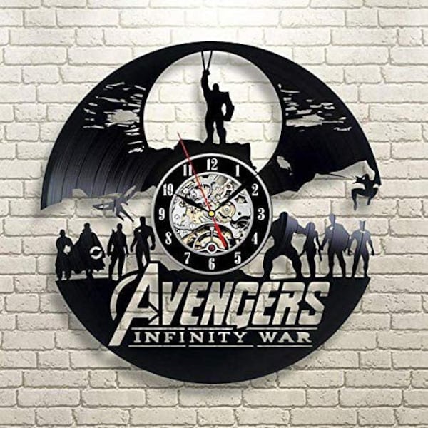 Avengers Schallplatte Große Wanduhr Marvels Kunstwerk Cool Kinderzimmer Dekor Superheld Geschenke für Jungen Erstes Zuhause Geschenk für Freund