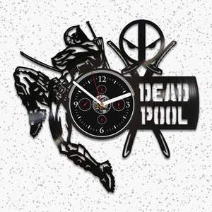 Deadpool Vinyl Record Large Wall Clock Marvels Artwork Cool Decor For Kids Room Comics Books Art First Home Gift For Him