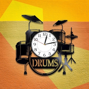 Drums Vinyl Record Creatieve Wandklok Muziekinstrumenten Art Wall Decor Voor Muziekkamer Cadeau Voor Muziekleraar Man