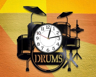 Drums Vinyl Record Creative Wall Clock Music Instruments Art Wall Decor For Music Room Gift For Music Teacher Man
