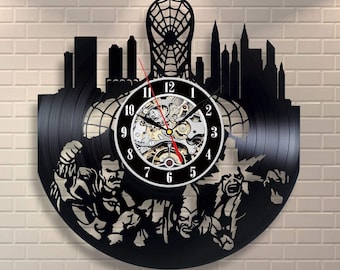 Spider-Man Vinyl Record Laser Cut Wall Clock Marvels Room Decor Superhero Gifts Ideas Spider-Man Decor Nursery Winter Holiday Gift For Son