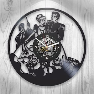 Cenerentola e il principe vinile disco taglio laser orologio da parete cartone animato regalo per ragazza arte unica per la scuola materna Cenerentola Decor regalo di Natale per la figlia