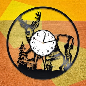 Cervo nella foresta Disco in vinile Orologio da parete rotondo Cervo Opere d'arte Caccia Regali per uomo Decorazione da parete retrò Amante degli animali Arte Nuove idee regalo per la casa