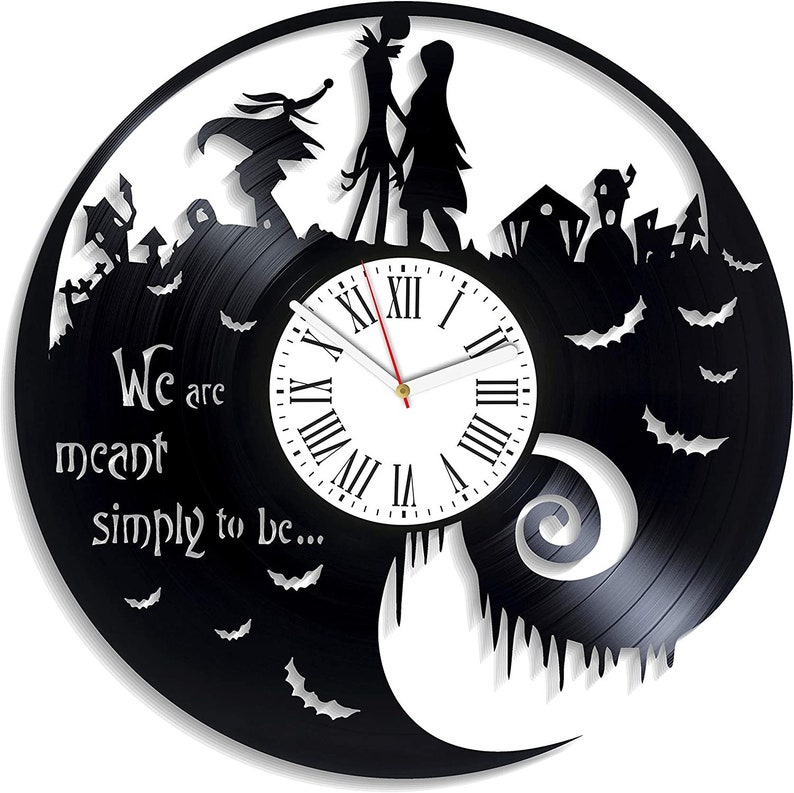 Jack and Sally Vinyl Record Round Wall Clock Creative Decor for Badroom ...