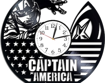 Kapten Amerikas vinylskiva väggklocka Marvels presenter superhjältedekor för barnrum serietidningskonst superhjältekonstverk inflyttningspresentidéer