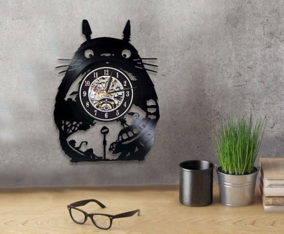 Cat Character Vinyl Record Black Clock Anime Studio Decor Japanese Anime Wall Art Christmas Gift for Children