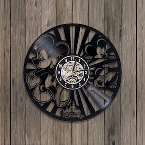Mickey Mouse Vinyl Record Funny Clock Nursery Wall Art Vintage Decor for Little Girl Xmas Gift Idea for Daughter
