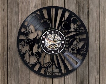 Mickey Mouse Vinyl Record Funny Clock Nursery Wall Art Vintage Decor for Little Girl Xmas Gift Idea for Daughter
