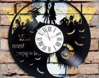 Jack et Sally, disque vinyle, horloge murale ronde, décoration créative pour badroom, oeuvre d'art effrayante, décoration de salle de jeux pour enfants, cadeau de Noël pour couple