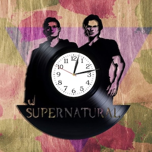 Supernatural Vinyl Record Black Wall Clock TV Show ArtworkOriginal Bedroom Decor For Girl Supernatural Art Engagement Gifts For Her