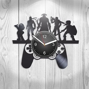 Video Game Characters Vinyl Record Unique Wall Clock Laser Cut Art Modern Gamer Room Decor Gift For Gamer Holiday Gifts For Son