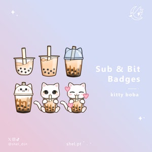 Kitty boba Sub & Bits Twitch Badges / Cute Cat / Boba Tea / Stream / Discord / Youtube / Loyalty Badges