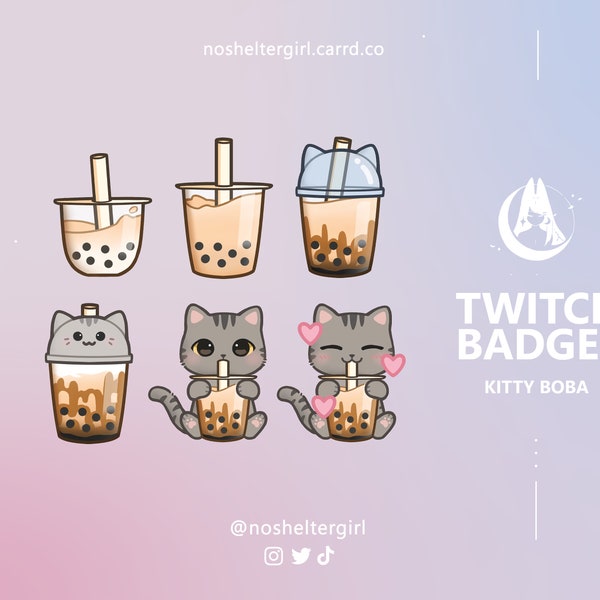 Grey Kitty Boba Sub & Bits Twitch Badges / Cute Cat / Boba Tea / Stream / Discord / Youtube / Loyalty Badges