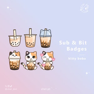Spotted Kitty Boba Sub & Bits Twitch Badges / Cute Cat / Boba Tea / Stream / Discord / Youtube / Loyalty Badges