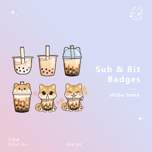 Shiba inu boba Sub & Bits Twitch Badges / milk tea / caramel / dog / Cute Bubble Tea / Summer / Stream / Discord / Youtube / Loyalty Badges
