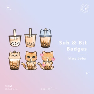 Orange Kitty Boba Sub & Bits Twitch Badges / Cute Cat / Boba Tea / Stream / Discord / Youtube / Loyalty Badges