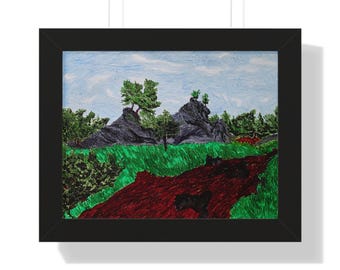 Framed Landscape Poster, This Way to the Rock, Marker Art Print