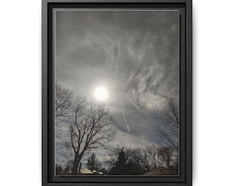 Moonlight Halo Over Winter Trees Canvas Framed | Night Photography