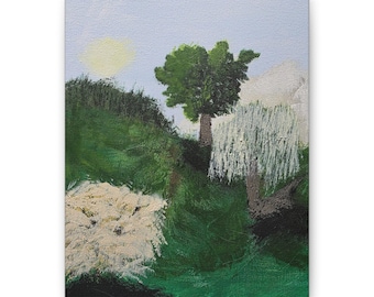 Green Landscape Painting Canvas Stretched 0.75" | Tree Meadow Wall Art