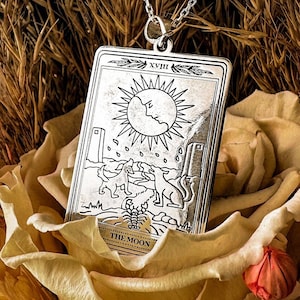 Collier carte de tarot • Collier Lune • Pendentif La luna • Bijoux mystiques • Argent sterling 925 carats • Collier zodiaque tarot délicat