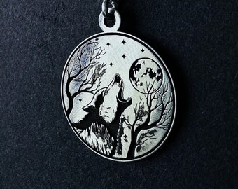 Sterling Silver Fenrir Wolf Necklace, Norse Mythology Pendant, Viking Moon Jewelry