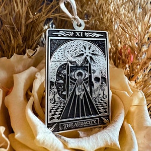 De Audacity ketting • Tarotkaart ketting • 925K handgemaakte sterling zilveren bedel • Gegraveerde Mystic Tarot sieraden • Spritual hanger