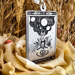 Collar Deja ir esa mierda • Collar de cartas de tarot • Colgante de joyería de yoga • Plata de ley 925K • Místico • Diseño único de luna y yoga