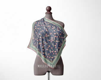Floral Mulberry Silk Square Scarf: Nightshade Purple & Smoke Green