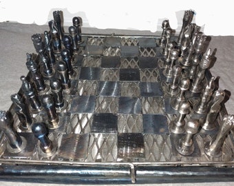 Hand Crafted, welded and heat treated metal Chess Board