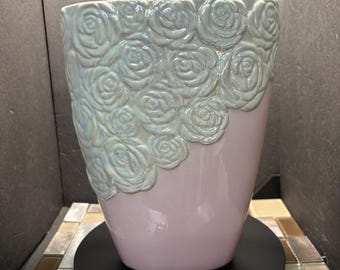 Vintage 80s  Luster Pink Roses Vase