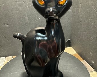 Vintage Pair of MCM Ceramic Black Cat Made in 1950's Green