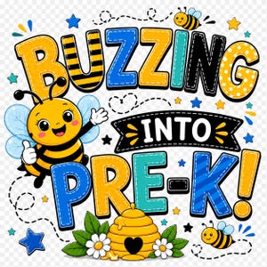Buzzing Into Pre-K PNG | Bee Back to School Shirt Design | Preschool Boy Sublimation PNG