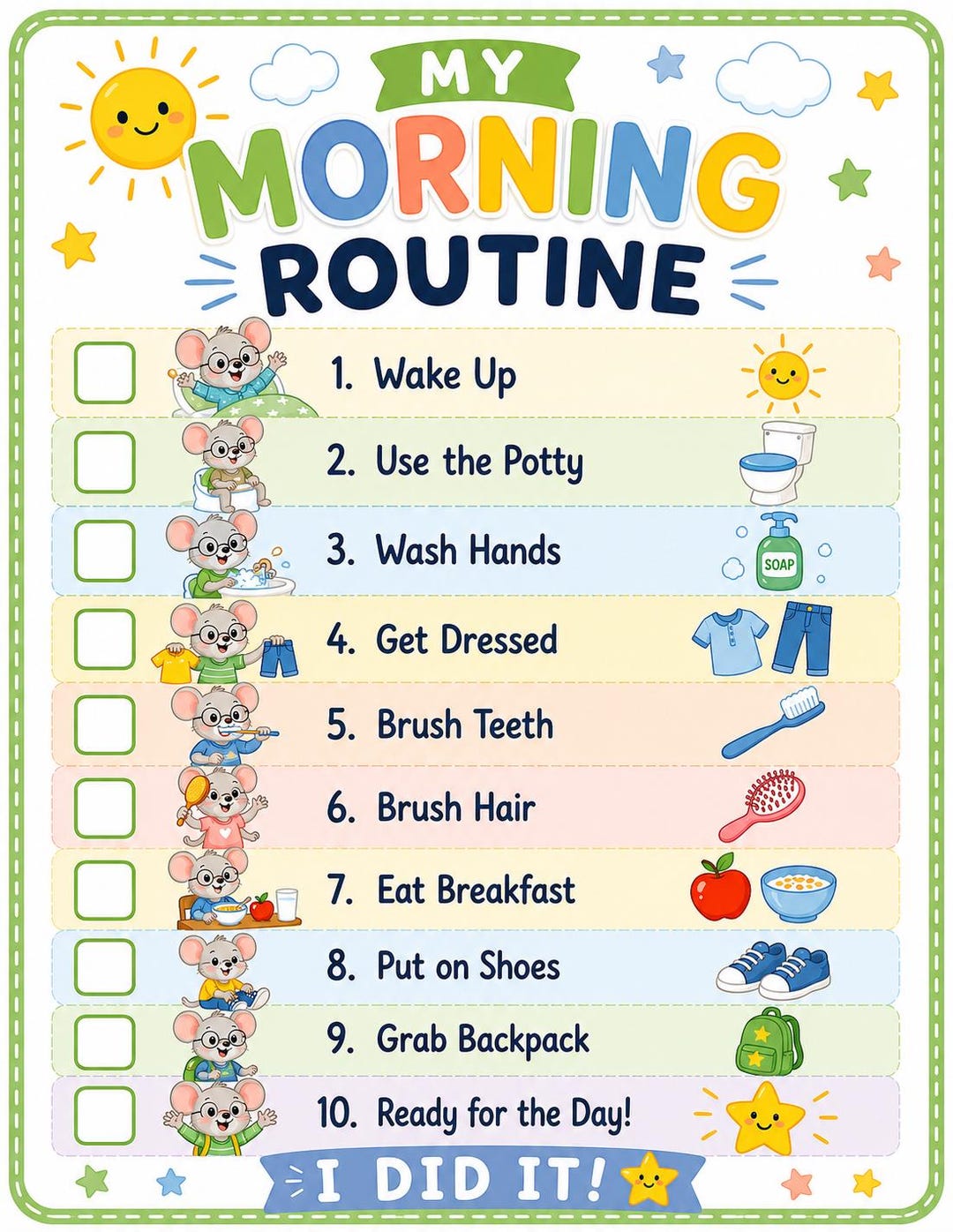 Toddler Morning Routine Chart Printable | Kids Daily Checklist