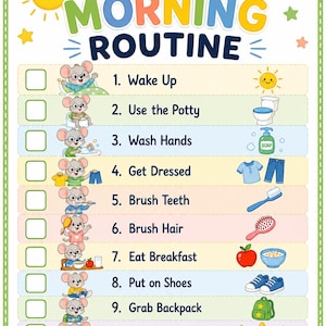 Kleinkind Morgen Routine Chart Printable | Tägliche Checkliste für Kinder | Morgenplaner für Kinder im Vorschulalter