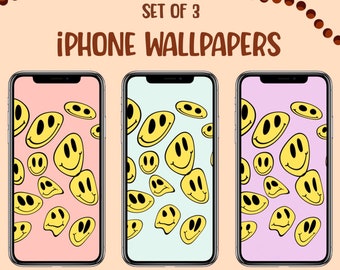 Distorted Smiley Face Iphone Wallpaper Aesthetic Smiley Etsy