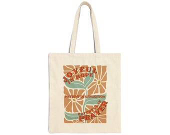 Retro Floral Daisies Tote Bag | Vintage Orange Green Graphic