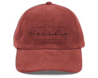 Flourish Scripture Embroidered Corduroy Cap, Vintage Rust Baseball Hat