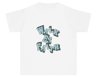 Walk By Faith Youth Tee | Faith Graphic, Distressed Lettering