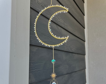Gold Suncatcher Gift For Women Friendship Gift For Friend Moon Sun Catcher Gold Rainbow Sun Prism Moon Gift