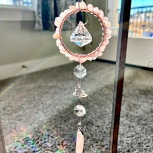 Silver Suncatcher Gift For Women Friendship Gift For Friend Rose Quartz Wire Wrapped Sun Catcher