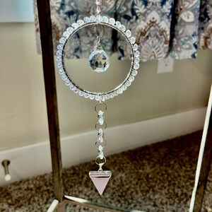 Silver Suncatcher Gift For Women Friendship Gift For Friend Rose Quartz Sun Catcher Silver Rainbow Sun Prism