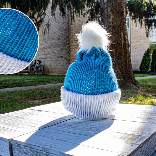 Light-Blue Beanie Bobble Hat | Sky & Clouds